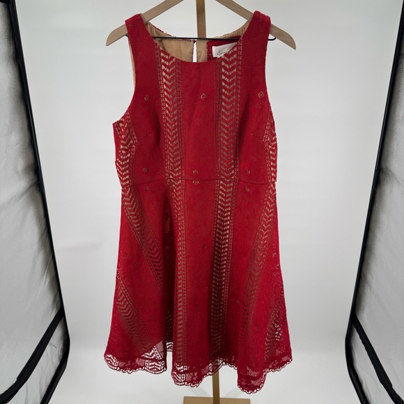 Anthropologie Georgia Vibrant Red Crochet Lace Circle Dress Size 14 - Picture 2 of 10
